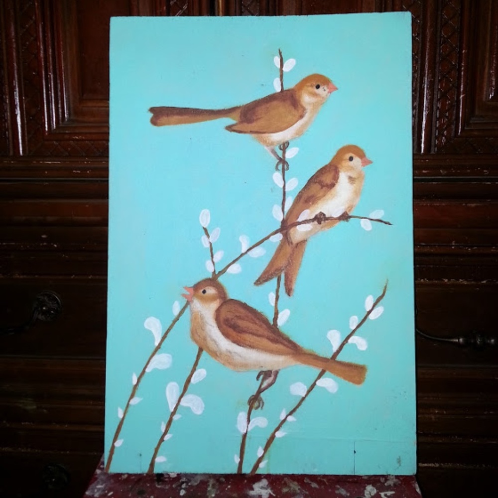 Birds Painting on Upcycled Wood